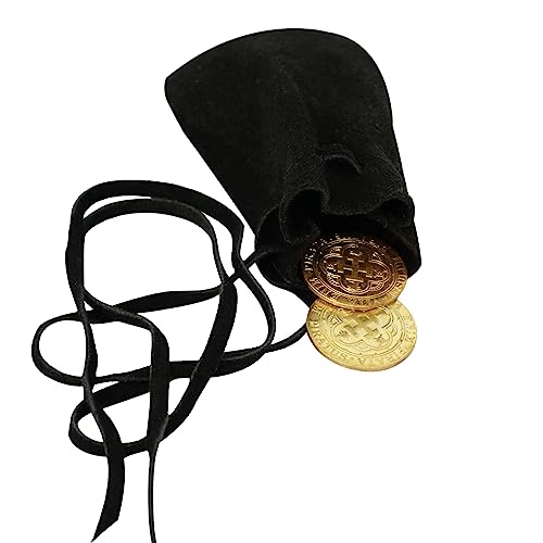 Image of Mythrojan Small Trinket Pouches Suede Leather Drawstring Coin & Dice Bags for LARP, SCA, Viking & Medieval Events (Brown- Single)