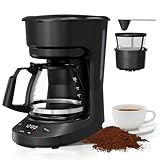 5 Cup Small Coffee Maker with Timer (5 oz/cup), Programmable Drip Coffee Machine with Auto Shut Off, 2h Keep Warm, BPA-Free Glass Pot, Delay Brew, 25oz Water Tank, Compact for 1-2 People/Home/RV/Dorm