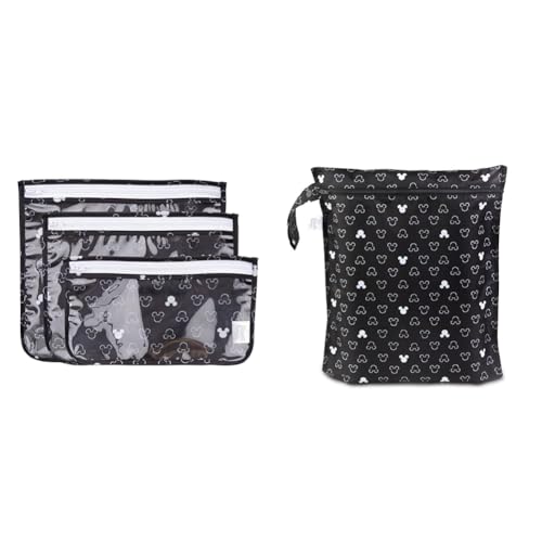 Image of Bumkins Disney Travel Bag Set of 3 Sizes Mickey Mouse TSA Approved Pouch & Waterproof Wet Bag Mickey Mouse