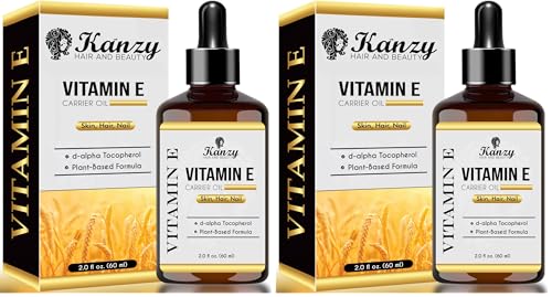 Kanzy Aceite de Vitamina E Liquida para Cuidado Facial, a Base de Plantas Vitamin E Oil para el Cabello d-Alfa Tocoferol 60 ml Aceite Corporal para Mujeres y Hombres (Paquete de 2)
