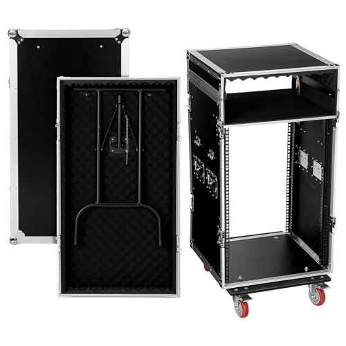 HEMOTON Network Devices Storage Rack Av Cabinet Dj Table for Performance Media Console Cabinet Video Stereo Equipment Dj Work Table and Casters Road Case for Stage Black