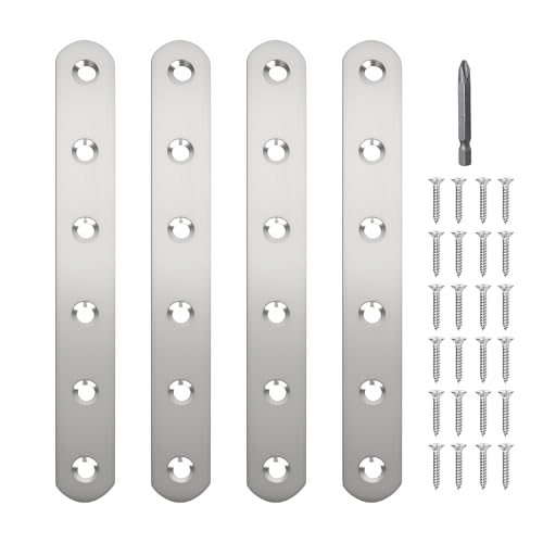 Image of 4 Pack Straight Brace,Flat Brace 6.1 inch x 0.75 inch,Stainless Steel Flat Metal Braces,Repair Bracket with Screws