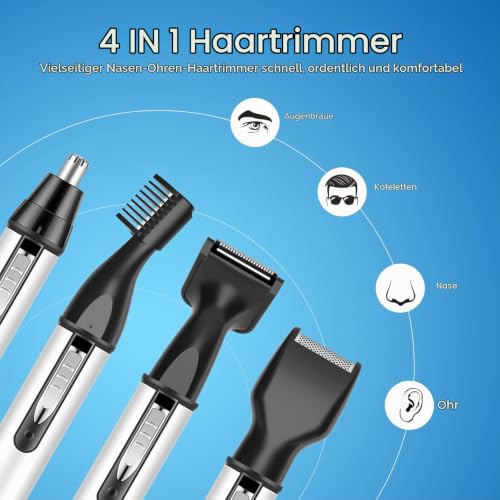 Marzha 4-in-1 USB Wiederaufladbare Elektrisch Nase und Ohr Haar Trimmer für Damen und Herren, Weiß