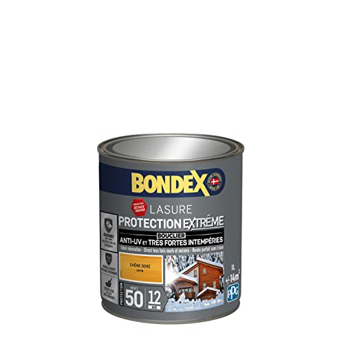 BONDEX - Lasure Bois Protection Extrême - Anti-UV/Humidité - Haute Résistance - Séchage Rapide - 1L - Chêne Doré