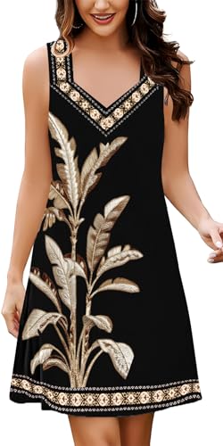 Image of SAUKOLE Summer Dresses for Women Casual Sleeveless Tank Dress Fashion V Neck Flowy Short Sundress