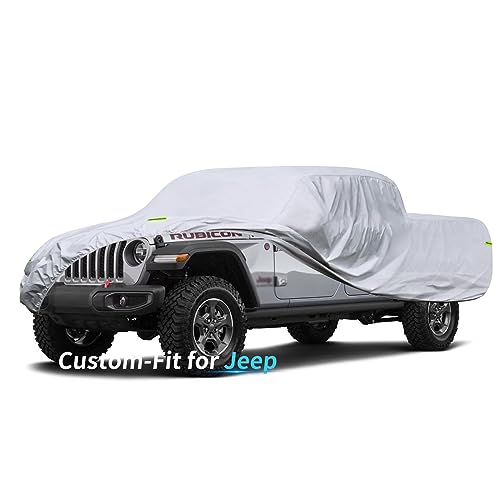Image of Custom-Fit for Jeep Car Cover, 7 Layers Car Cover Waterproof All Weather for Automobiles, Outdoor Full Cover Rain Sun UV Protection with Zipper (Silver,for Jeep Gladiator)