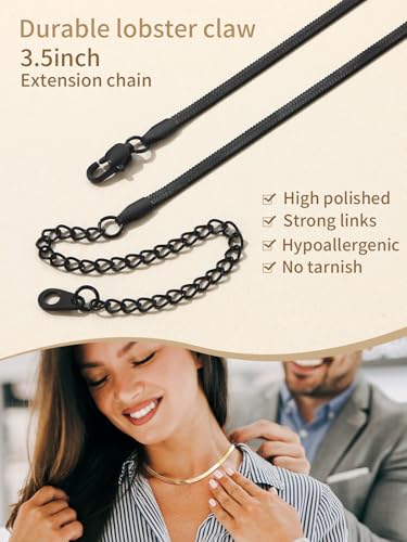 FindChic Stunning Choker Herringbone Chains for Women Stainless Steel 18K Gold/Rose Gold Plated Snake Chain Necklaces 3MM/5MM Width 12.5inch 15inch Adjustable, with Jewelry Box3