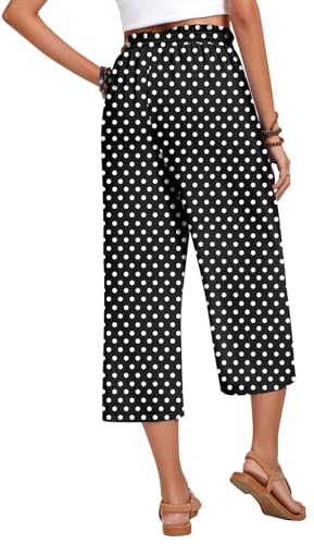 Image of Anyhold Women's Capri Pants Drawstring Casual Palazzo Trousers with Pockets Loose High Waisted Wide Leg Lounge Pants