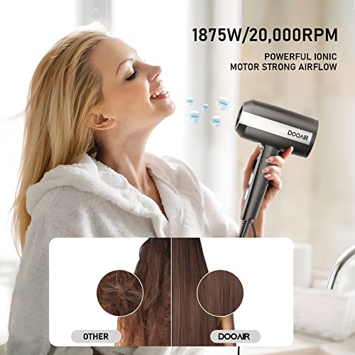 Professional Ionic Hair Dryer With Diffuser, Dooair Blow Dryer, Magnetic,Powerful Fast Dry,1875W,3 Heating/2 Speed/Cold Settings,Diffuser Hair Dryer,Blue-Black #TOP3