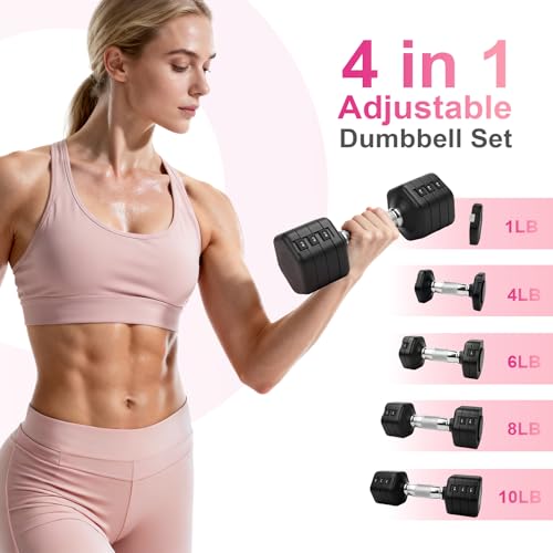 Image of 20LBS Adjustable Dumbbells Set, 4 in 1 Free Weights Dumbbells Set, 4lb 6lb 8lb 10lb with Metal Non Slip Handle, Quick Change Women /Men Dumbbell Set for Home Gym Exercise Training