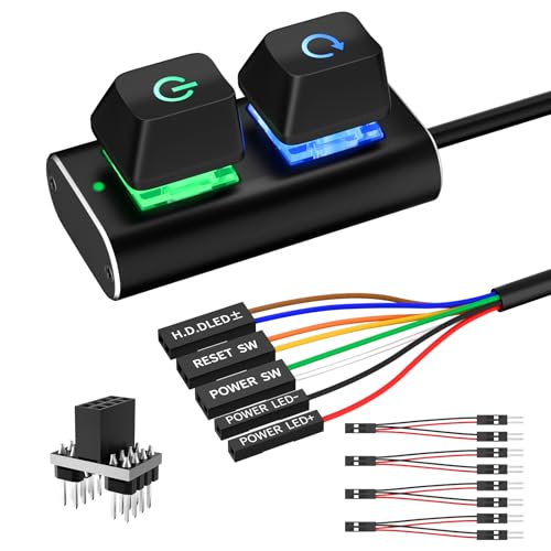 PC Power Button External Desktop Computer Power Switch Splitter ON Off Reset SW HDD LED PC External Power Supply Button for Motherboard (Aluminum)