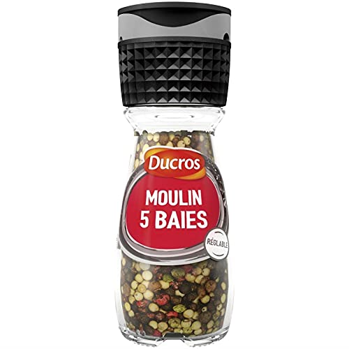 DUCROS - Moulin à Poivre et Sel 5 Baies Doux - 26g de saveurs intenses pour vos repas - Épices fines et fraîchement moulues pour une cuisine raffinée - le Lot De 4