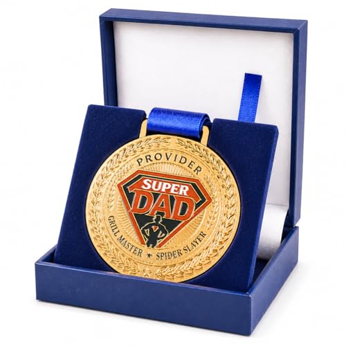 Nova Vault Award Medals for Super Dad Award – 18K Gold Plated – Blue Faux Leather Case with...