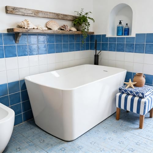 Image of 59 inch Acrylic Freestanding Bathtub, Deep Soaking Tub, Modern Square