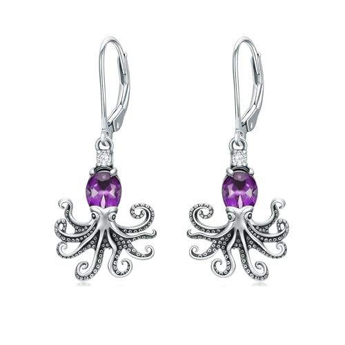 Boucles d'oreilles pieuvre argent sterling 925 pour femme motif océan aquatique
