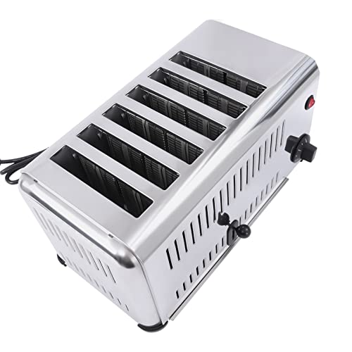 wruoiweods 6 Slice Stainless Steel Commercial Toaster, 1680W 110V with Timer, Crumb Tray, Toaster Countertop for Home Restaurant Bakery