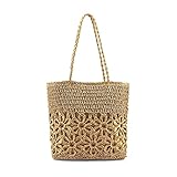 MODELISA - Bolso Tote De Hombro Rafia Paja Estampado De Flores Estilo Casual Mujer (Camel)