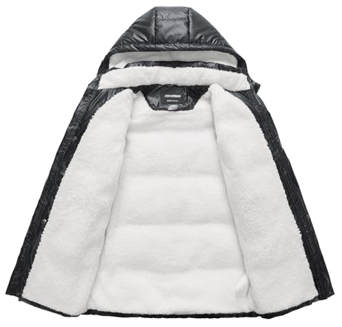 Image of Boys Winter Puffer Jacket Waterproof Hooded Parka Coat with Faux Fur Lining Warm Insulated Outdoor Jacket for Kids