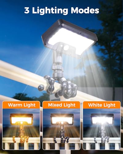 Image of Clip On Solar Lights Outdoor, Motion Sensor Outdoor Lights, 92 LEDs 600LM Solar Fence Lights Outdoor Waterproof,Security Lights for Fence, Deck, Gutter (1, Black Octopus -3000K /5000K /6000K)