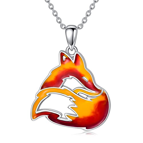 PELOVNY Red Blue Fox Flame Necklace for Women 925 Sterling Silver Nature Fire Nation Pendant Jewelry Gifts for Mom Daughter Wife