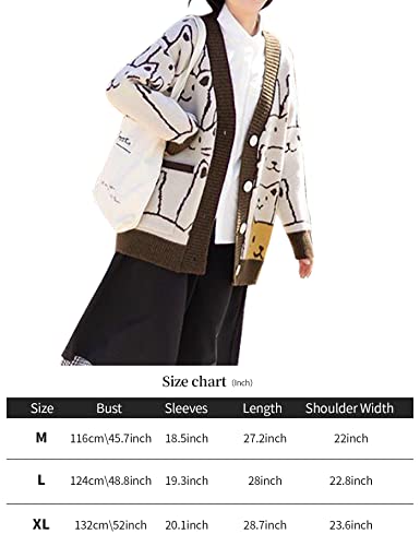 Women's Cat Print Cardigan Sweater Cartoon Oversized Knit Pullover Long Sleeve Vintage Fall Winter Outwear Tops(Brown-Xl) #TOP6