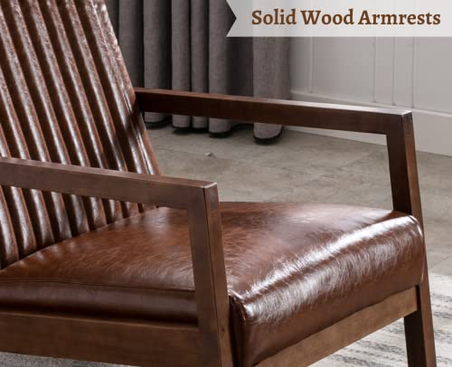 Cimoo Faux Leather Rocking Armchair For Nursery Mid Century Modern Recliner Accent Comfy Lounge Arm Chair For Bedroom/Living Room, Vintage Brown Pu Pu Dark Brown Rocking Chair #TOP3