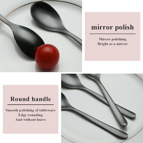 Kyraton Black Teaspoons 12 Pieces 14cm Stainless Steel Tea Spoons with Black Titanium Plating, Ice Cream Spoons - Image 4