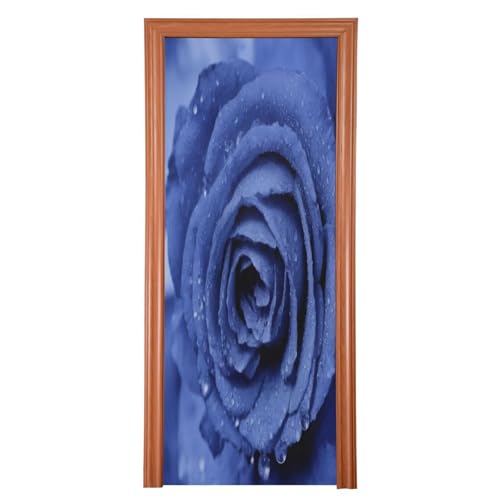 FLildon Blue Rose Raindrop Valentine's Day Door Cover Decoration, Party Accessory Porch Decor for Festive Ornament Room Door Covers 35 x 79 Inch