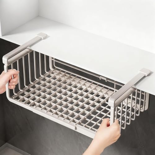 サムコス 吊り下げ収納 差し込み式 収納ラック折りたたみ 伸縮 掛け式 吊り下げ棚 省スペース 穴あけ不要 戸棚下 ラップホルダー キッチンラック 浴室 小物 収納 (ホワイト(36-60CM伸縮))