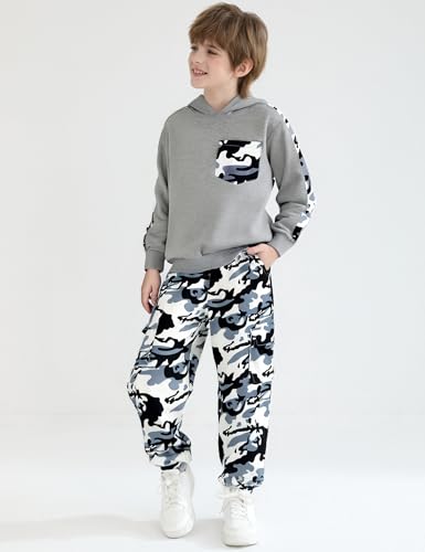 Image of mksodopy Boys Clothes Long Sleeve Hoodie and camouflage cargo pants Boy Outfits for 6-16 Years