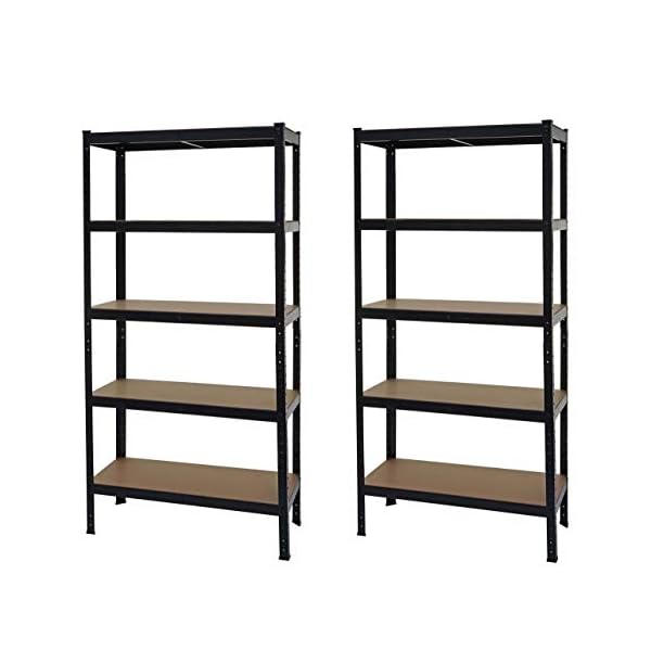 Mendler 2er-Set Schwerlastregal HWC-E33, Kellerregal Steckregal Lagerregal, 875kg Stahl 5 Böden - schwarz 180x90x40cm
