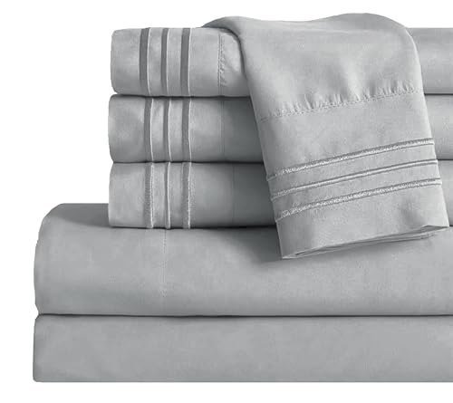 Image of Mocassi Full Sheet Set - Luxury Hotel 1800 Premier Bedding Sheets & Pillowcases - Ultra Soft Breathable & Cooling Bed Sheets - Deep Pocket - Wrinkle Resistant - 6 Piece Set - Full, Silver
