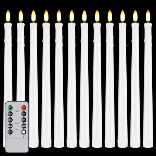 Image of 12 Pcs Flickering Flameless LED Taper Candles, Wedding Decor, White