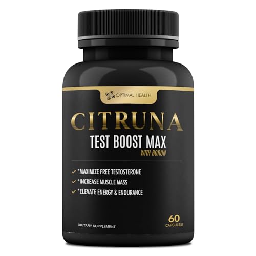 Citruna Test Boost Max with Boron by Optimal Health - Natural Testosterone Supplement - Boost Stamina Endurance Strength & Vitality - 60 Capsules