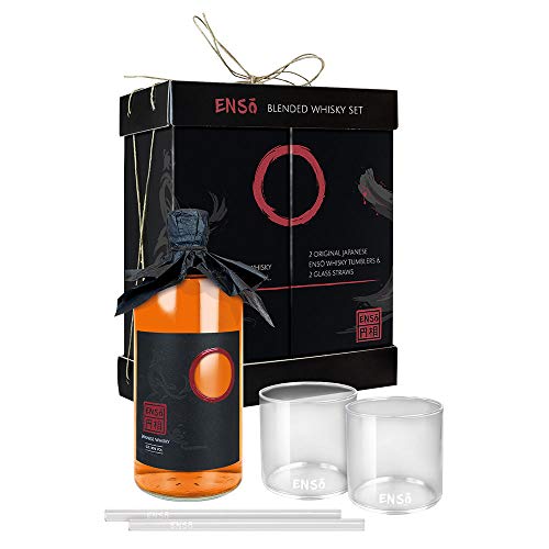 Enso Whisky Geschenkset | Japanischer Pot Still Whisky | inkl. 2 Tumbler und 2 Glashalme | 40% Vol. | 700ml Cover