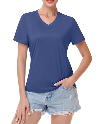 Image of Runhit Womens Workout Tops Short Sleeve UPF 50+ Athletic Sun Shirts Quick Dry V Neck T-Shirt Moisture Wicking Gym Hiking Tee