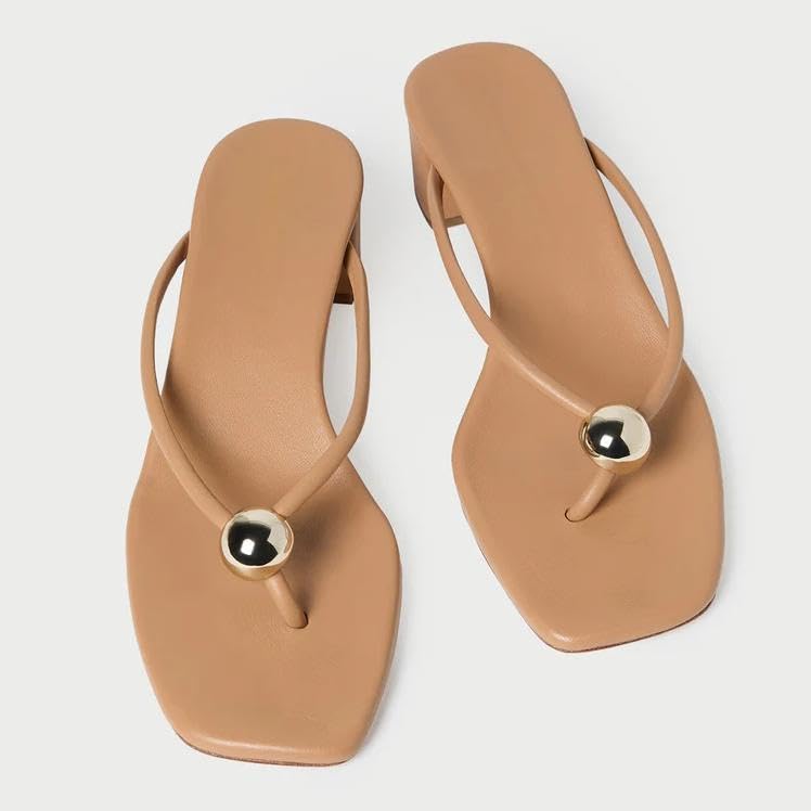 Gold Ball Thong Sandals for Women Comfort Chunky Block Heel Flip Flops for Beach Pool Summer4