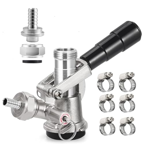 Cirwurie Stainless Steel Keg Coupler Sankey D Keg Coupler with 6 Hose Clamps Keg Tap D System ID 5/16 Draft Beer Line G5/8 Nuts