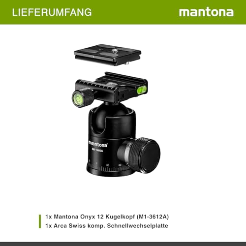 Mantona Onyx 8 (M1–3008A) Testa A Sfera Con Piastra A Sgancio Rapido 50 Mm Compatibile Con Arca-Swiss, Strumento Professionale Per Fotocamere Dslr, Mirrorless, A Sistema, Videocamere, Colore Nero - 4