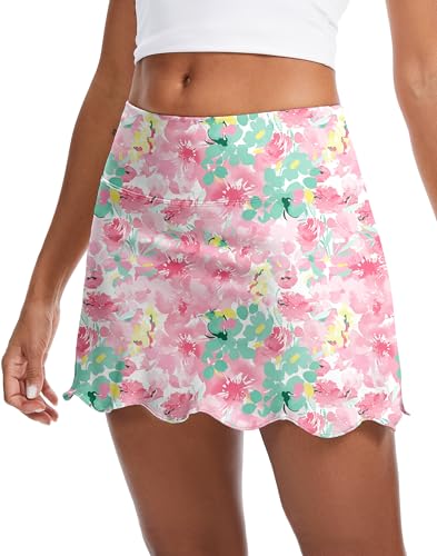 Image of M MOTEEPI 14 inch Scalloped Hem Skorts for Women with Pockets High Waisted Tennis Golf Athletic Skirt with Shorts 2026