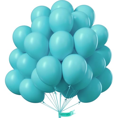 Image of PartyWoo Teal Balloons 101pcs 12 Inch Turquoise Dark Teal Latex Balloons for Baby Shower Wedding Anniversary Gender Reveal Graduation Mermaid Birthday Pool Bachelorette Party Decorations Blue-Y69