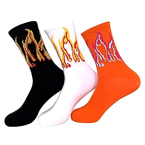 Flame Socks Women Cool Ankle High Socks 3 Pairs Colorful Cute Funny Art Fire Socks Soft Comfy