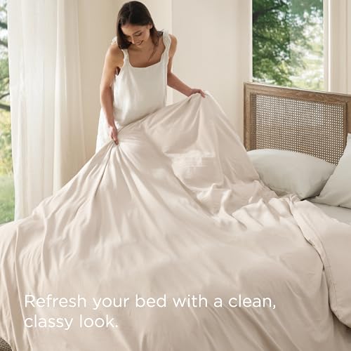 Image of Bedsure Prewashed Cream Duvet Cover King Only, Cotton-Like Feel | 1 Duvet Cover Only, No Pillow Shams, Ultra Soft, Relaxed Texture, Zipper Closure, 8 Corner Ties, Year-Round, Easy Care
