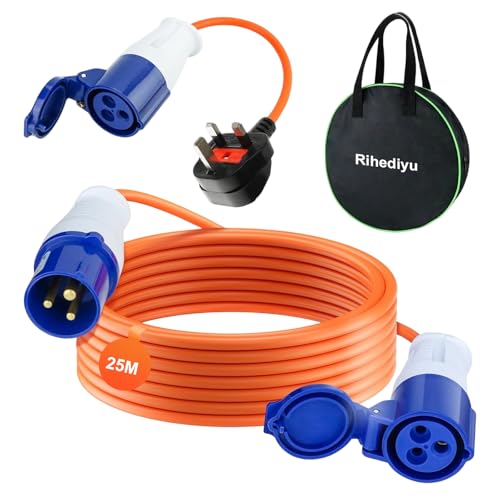 CEE Verlängerungskabel 25m - Robustes Wohnwagen Kabel 16 Ampere 240V Campingkabel - Gut Sichtbares Orangefarbenes - Camping Stromkabel Ideal für Wohnmobil (25 Meter)