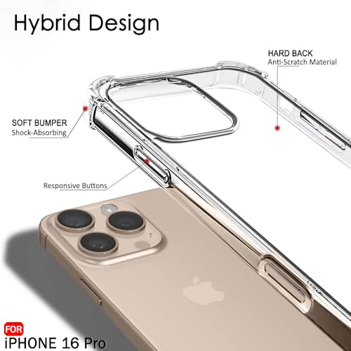 Image of TheGiftKart PC,Thermoplastic Polyurethane Crystal Clear Back Cover Case for iPhone 16 Pro|360 Degree Protection|Shock Proof Design|Transparent Back Cover Case for iPhone 16 Pro(Transparent Bumper)