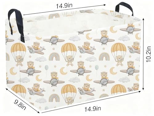 Image of Sanjiaofeng Rectangular Kids Basket Bear Storage Bins,Cute Storage Basket with Handles.Clothers,Books,Kid's Gifts Bins. (Airplane Bear)