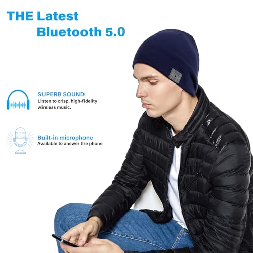 Image of BORAYDA Bluetooth Beanie, 18 hrs Playing HD Stereo, Built-in Mic, Men's /Women's Christmas Electronic Gifts