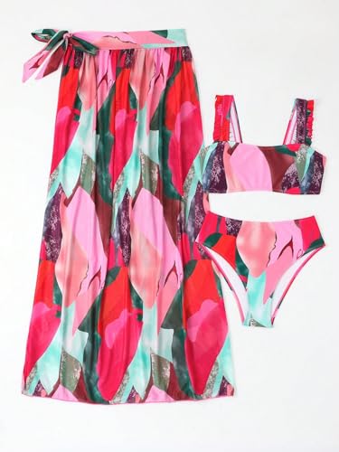 Image of WDIRARA Girl's All-Over Printed Swimsuit Bikini Set with Swim Cover-up