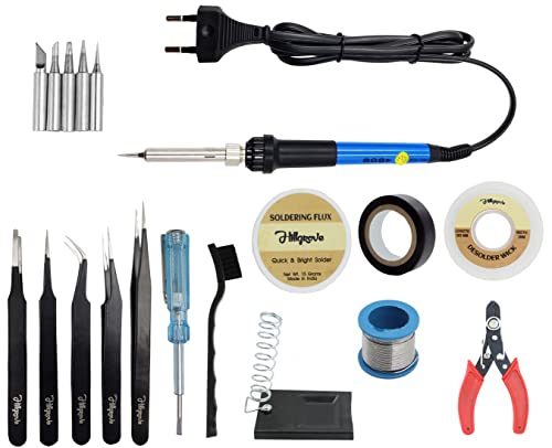 Image of Hillgrove 60W Temperature Controlled Soldering Iron Kit with Solder Wire and Interchangeable Tips Conical Flat Pointed Round for Electronics Repair DIY Professional Use (10-in-1)