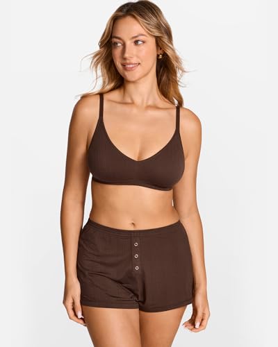Image of Natrelax Modal Ribbed V Neck Bralette | Semi Sheer Fabric, Wireless Unlined, Double Layers, Adjustable Straps, No Underwire, Comfort Soft, Bras for Women